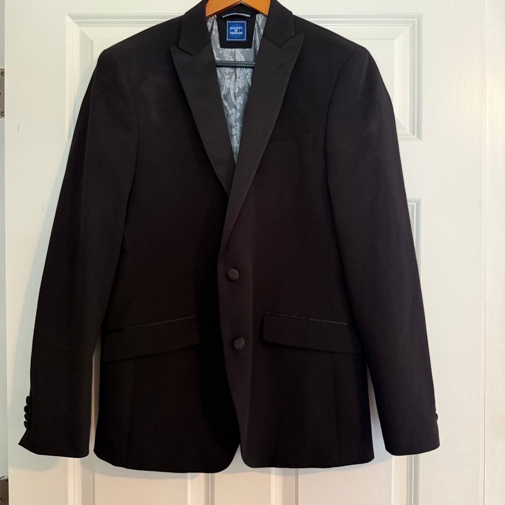 Society of Threads Black Tuxedo‎ Jacket Blazer, Pants, Bow Tie, Cumberbun